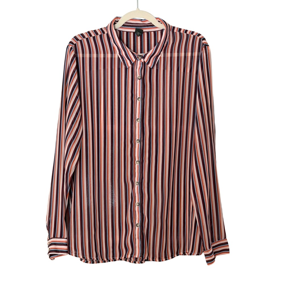 Wild Fable Women's XXL Multicolor Stripe Sheer Button Up Blouse | SKU 1123